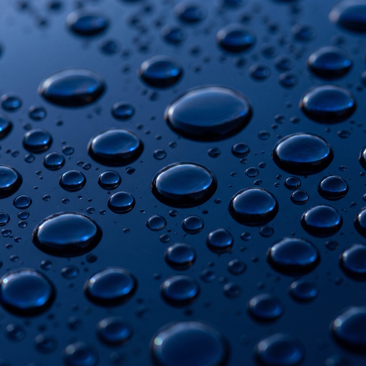 Macro of water beads on freshly sealed paint
